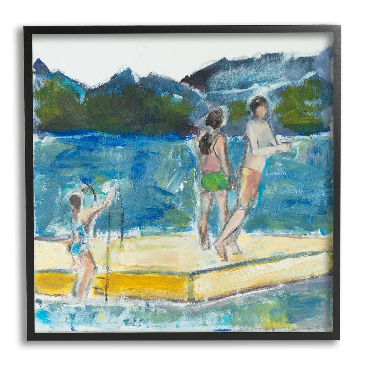 Stupell Industries Kids on Swimming Dock Abstract Contemporary Lake Scene Framed Wall Art